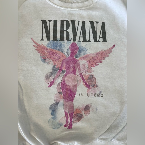 Nirvana White Sweatshirt with Grey Letters Pink and Blue Size Small - Picture 4 of 10